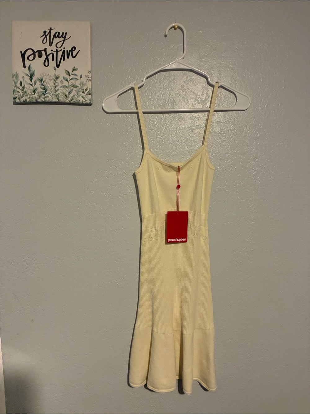 Peachy Den Cream Solid Marie Knit Mini Dress Size S